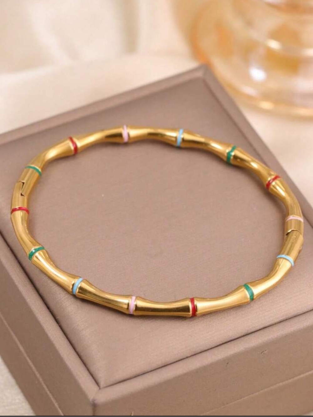 Gold Multi-Accent Bamboo Bangle Bracelet - Elegant Women's Jewelry